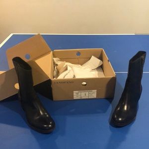 Lands End above ankle black leather boots.